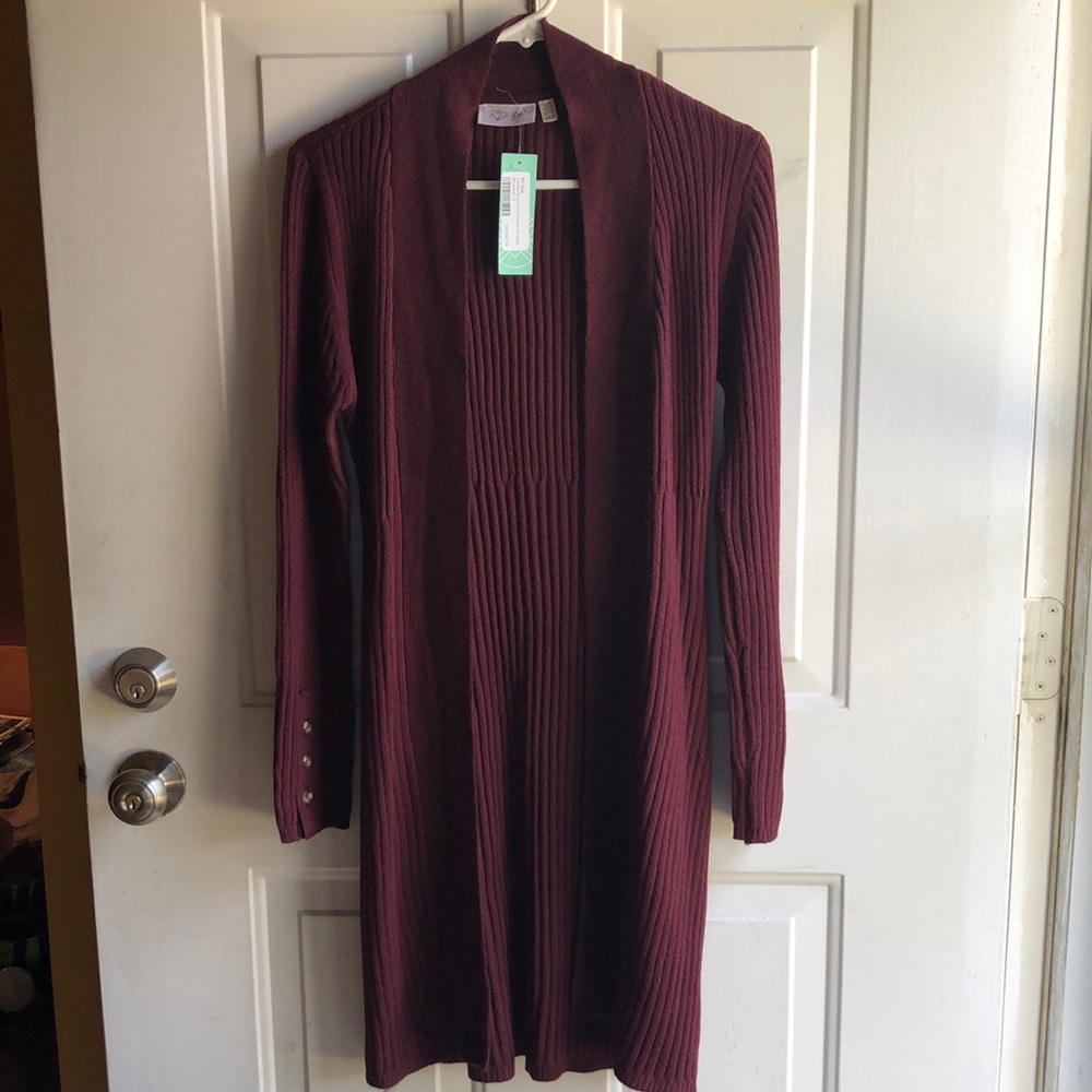 RD Style Burgundy Candise Button Cuff Duster Cardigan *NWT*
